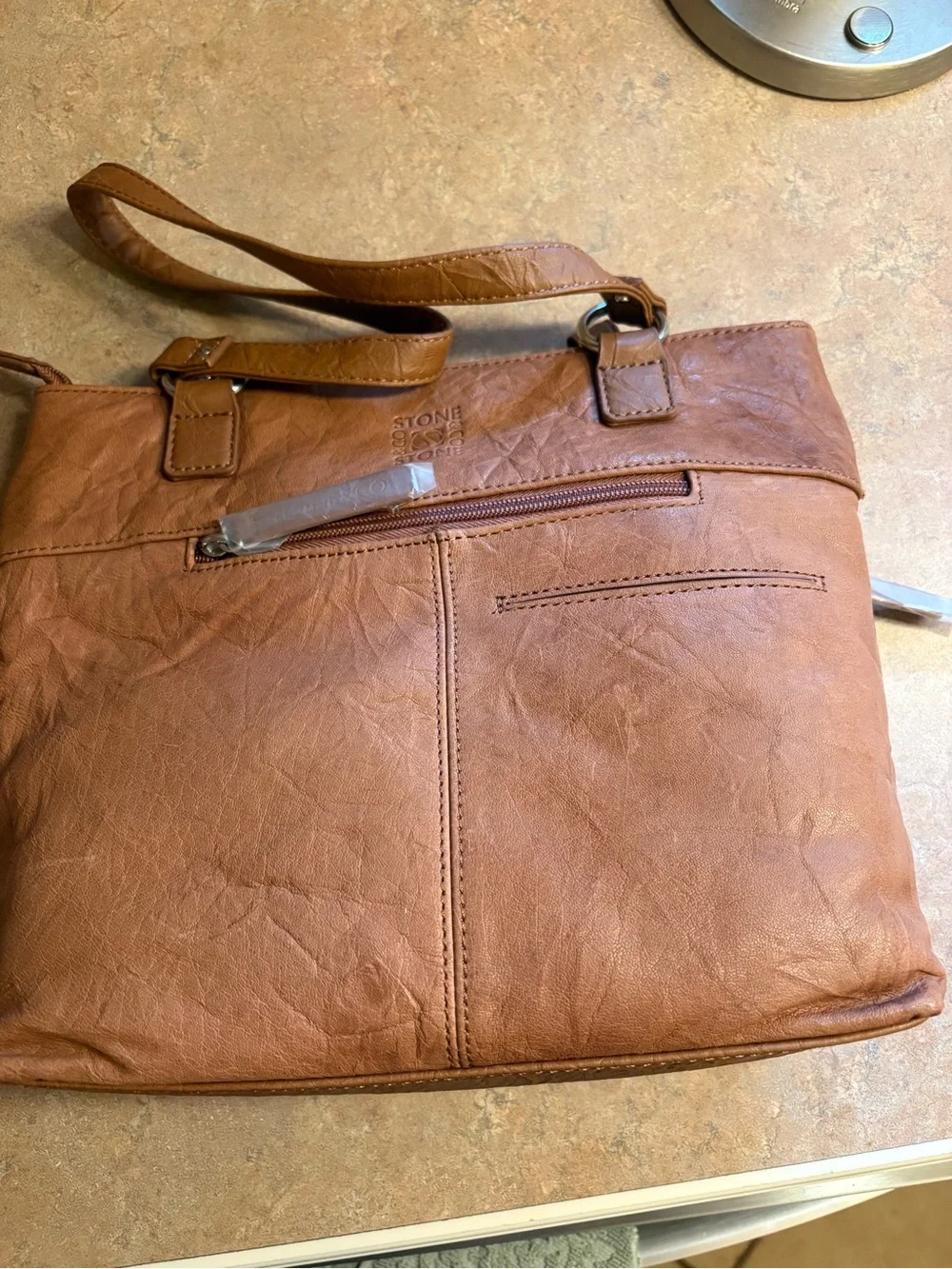 Stone & Co. Tan Shoulder Bag with Double Zip Front Pockets -mild damage
